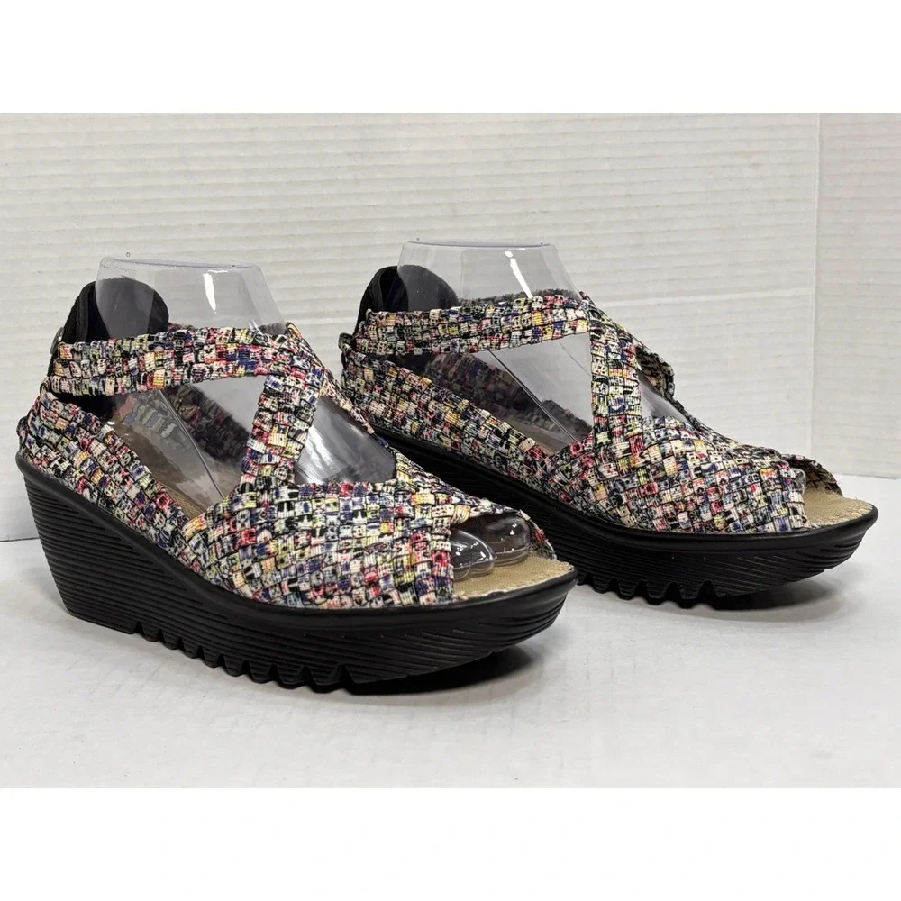 Bernie Mev Drake‎ Woven Elastic Wedge Sandals Floral Criss Cross Womens 39 US 8